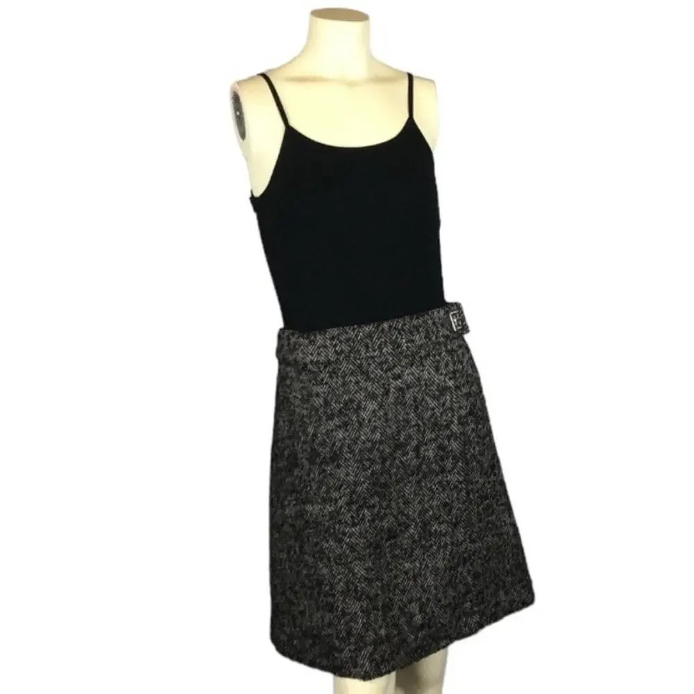 Michael Kors Herringbone Wrap Skirt black & white silver hard wear size 12